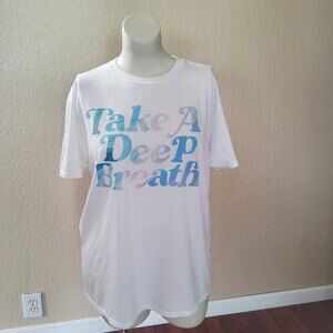Hybrid Take A Deep Breath Graphic Tee T-Shirt 1X White New